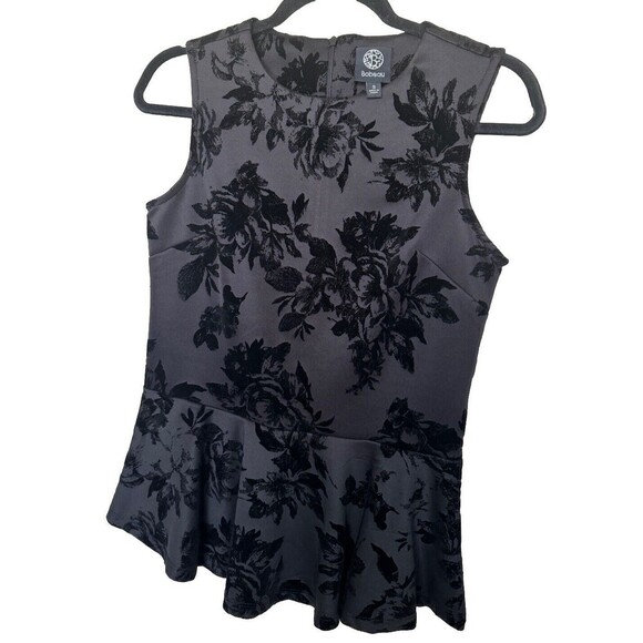 Bobeau Black & Velvet Floral Cold Shoulder Tunic Top Women's Small S - Picture 4 of 8
